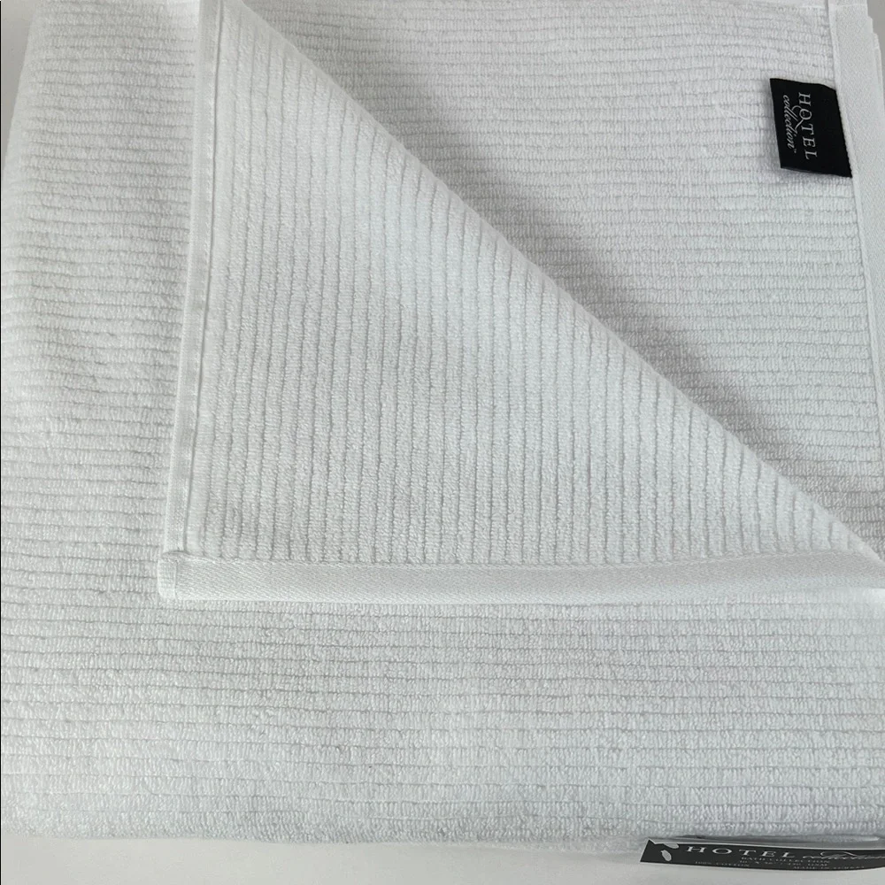 Hotel Collection Bath Towels Plush White Ribbed Turkish Cotton Set of 2 NEW